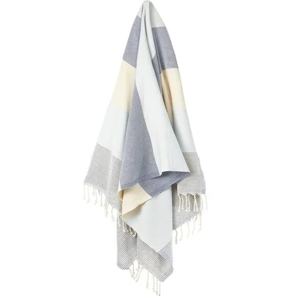 100% Organic Turkish Towel (Blue/ Beige) NWT - Picture 1 of 3
